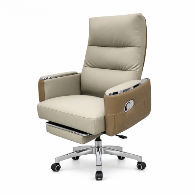 Ghế xoay giám đốc bọc da Pu màu kem có gác chân ngả lưng thư giãn: SG - 3809 - $hienthicat
